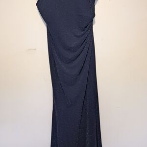 Elegant One Shoulder Navy Sparkly Blue Gown
